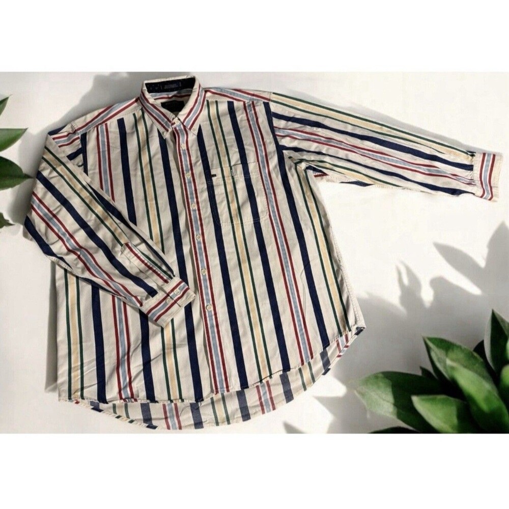 VTG Colours By Alexander Julian Colorful Striped Button Down LS Shirt Size L